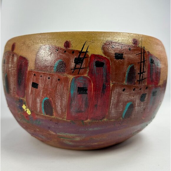 VTG Handmade Art Pottery Planter Terracotta Hand Painted SIGNED Made in Mexico - Picture 3 of 11